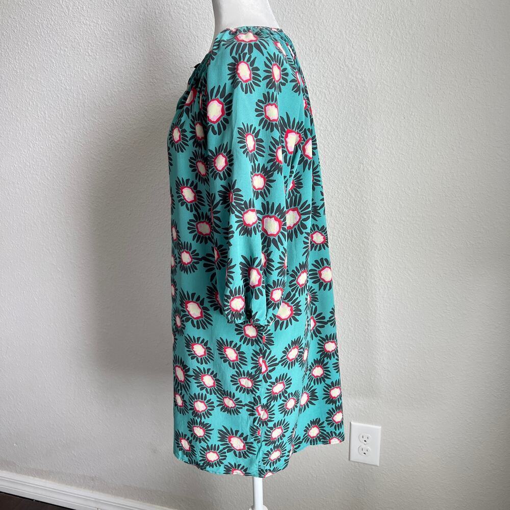 Tucker Silk Belted Shift Dress Women's M Green Print Button Front Modest Chic - Picture 4 of 9